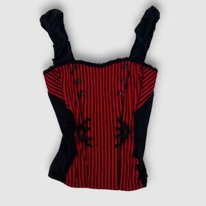 Vintage Y2k Tripp NYC Red & Black Striped Corset Tank Top Size Medium